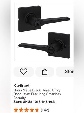 Kwikset Hollis Matte Black Keyed Entry Door Lever smartkey